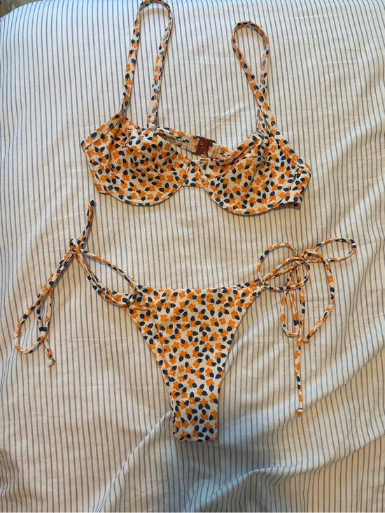 Kulani Kinis Other - Kulani Kinis Orange and Navy Floral Tie-Side Bikini
